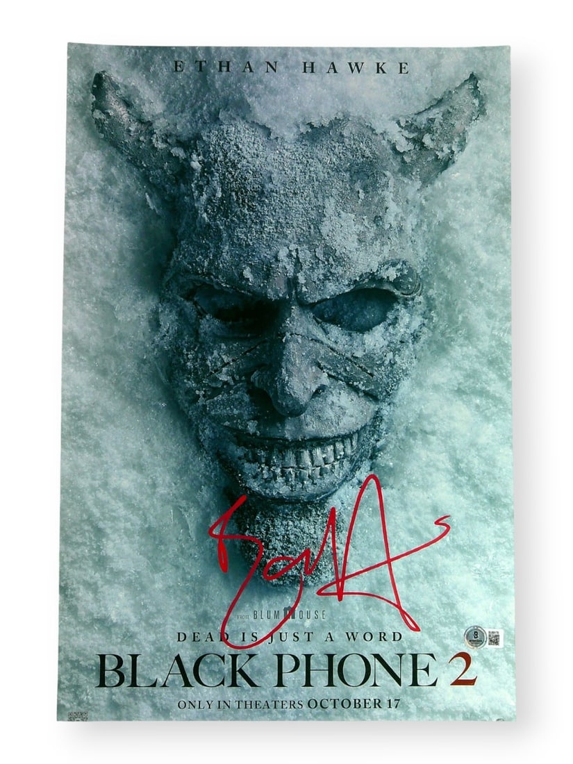 12x18 Photograph Signed by Ethan Hawke Beckett Authenticated Black Phone 2: 12x18 Photograph Signed by Ethan Hawke Beckett Authenticated Black Phone 2 This is a 12x18 photograph poster from Black Phone 2, personally autographed by Ethan Hawke. The autograph has been authentic