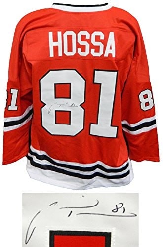 Marian Hossa Signed Red Custom Hockey Jersey with COA: Marian Hossa Signed Red Custom Hockey Jersey with COA Marian Hossa Signed Red Custom Hockey Jersey with COA Celebrate the legacy of Marian Hossa with this signed red custom hockey jersey from the Chic
