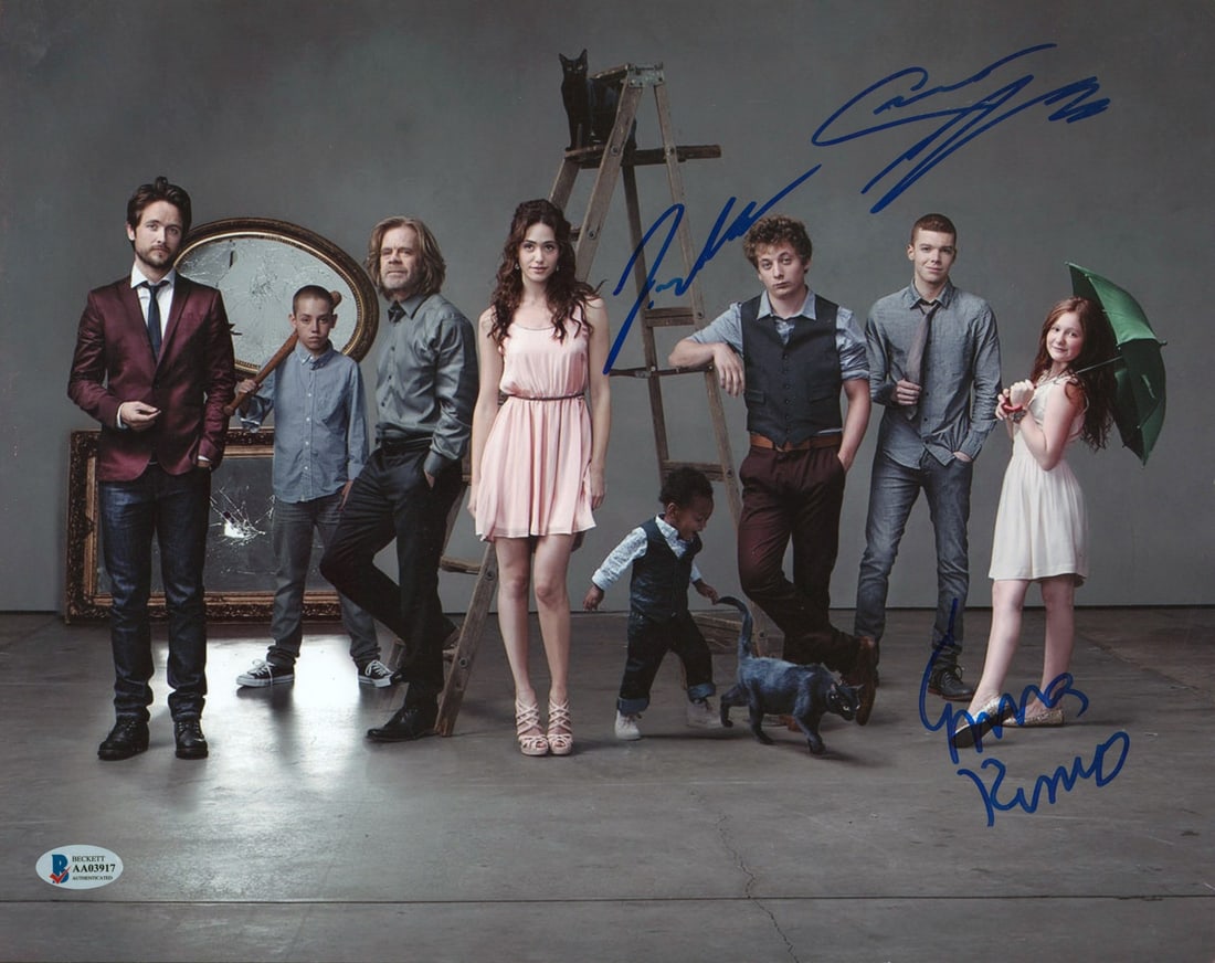Shameless Signed 11x14 Photo by White Kenney Monaghan BAS COA: Shameless Signed 11x14 Photo by White Kenney Monaghan BAS COA This authentic 11x14 photograph features the signatures of Jeremy Allen White, Emma Kenney, and Cameron Monaghan, renowned stars of the hi