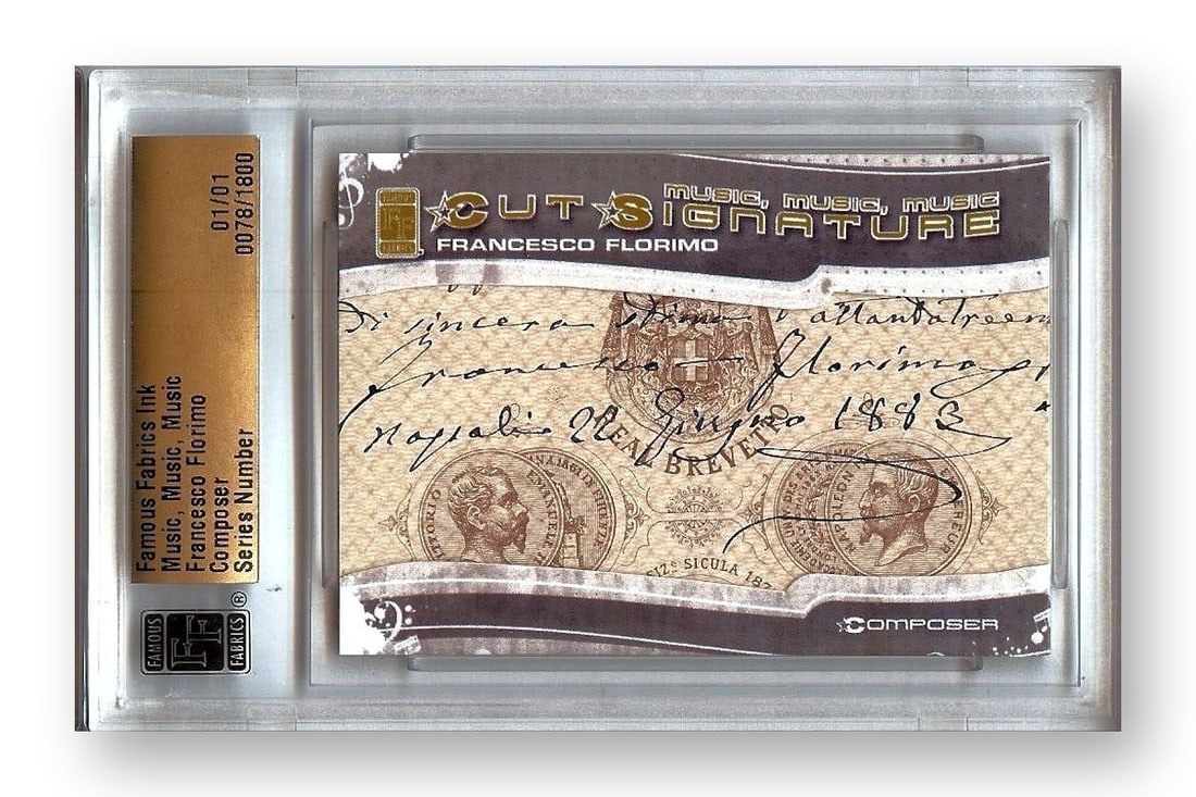 Francesco Florimo Autographed Cut Signature 1/1 Authentic by Famous Fabrics: Francesco Florimo Autographed Cut Signature 1/1 Authentic by Famous Fabrics This unique autographed cut signature features the esteemed Italian composer Francesco Florimo. The item is an original piec
