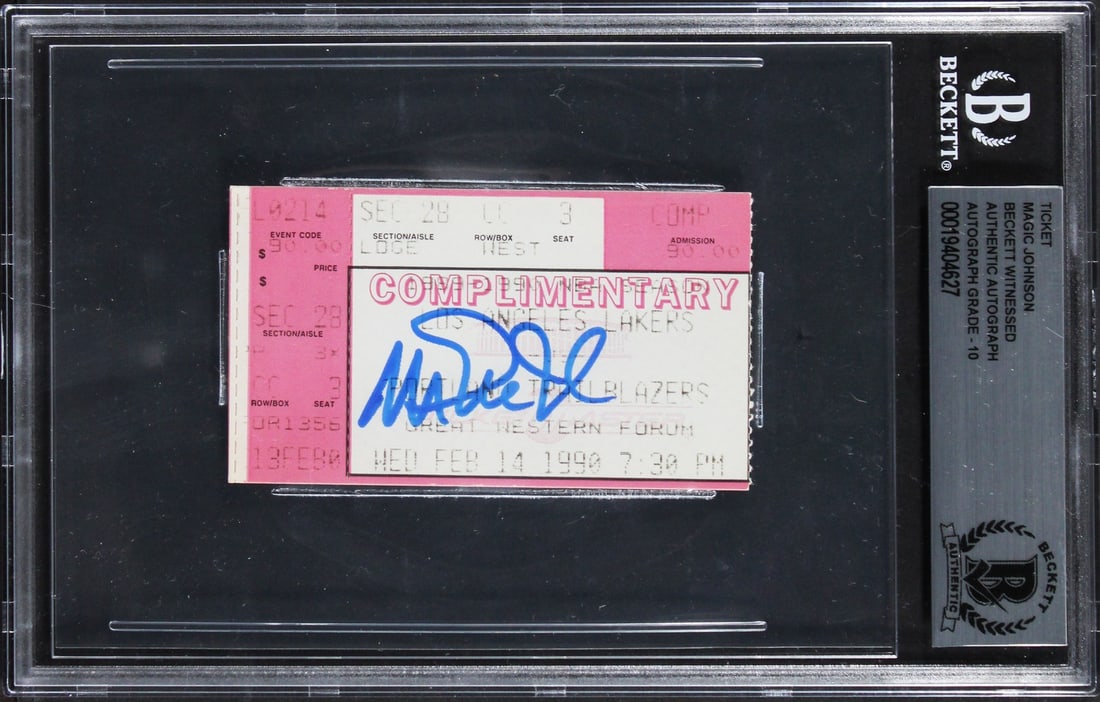 Magic Johnson Autographed Lakers 2 14 1990 Ticket Stub BAS Gem Mint 10 (1 of 2)