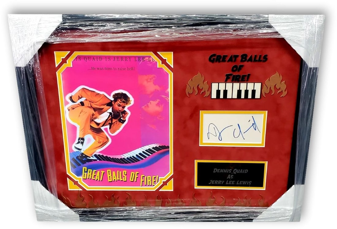 Framed Dennis Quaid Signed Cut With 8x10 Great Balls of Fire Photo GAI Authenticated (1 of 4)