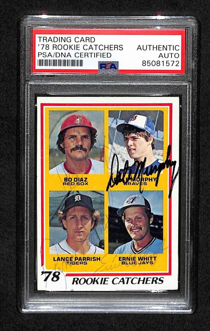 Multi-Signed 1978 Topps Rookie Catchers Card #708 PSA/DNA Bo Diaz Dale Murphy Parrish Whitt: Multi-Signed 1978 Topps Rookie Catchers Card #708 PSA/DNA Bo Diaz Dale Murphy Parrish Whitt Offered is a multi-signed 1978 Topps Rookie Catchers Card #708 featuring notable MLB players Bo Diaz, Dale M