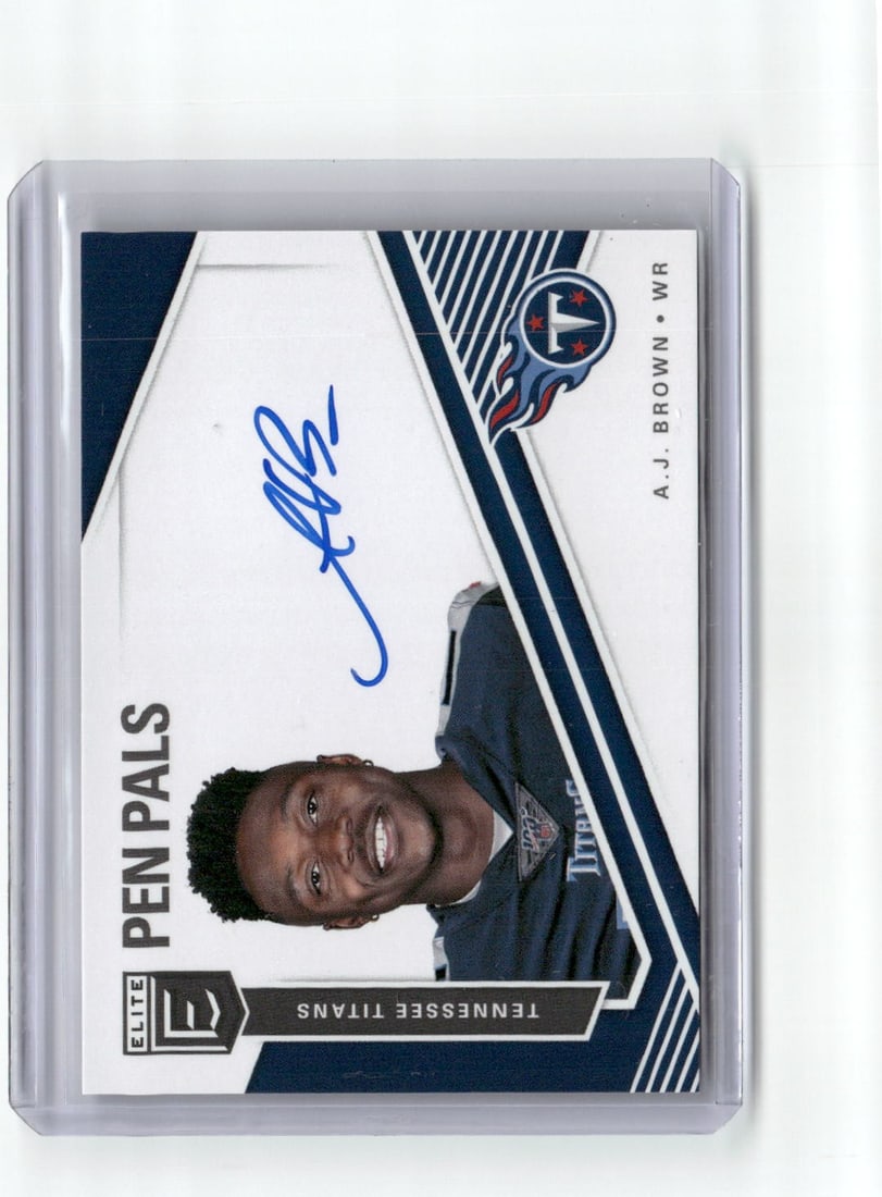 2019 Panini Donruss Elite AJ Brown Autograph Rookie Card NFL: 2019 Panini Donruss Elite AJ Brown Autograph Rookie Card NFL This is a 2019 Panini Donruss Elite Pen Pals AJ Brown Autograph Rookie card, numbered #PP-AJ. The card features a true autograph from the N