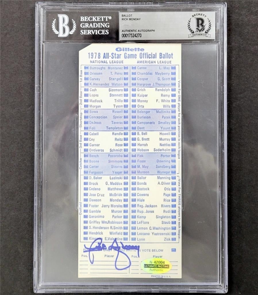 Rick Monday Signed 1978 All Star Game Ballot BAS Authenticated Dodgers (1 of 4)