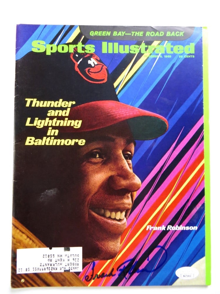 Frank Robinson Autographed Sports Illustrated Magazine 1969 JSA Certified: Frank Robinson Autographed Sports Illustrated Magazine 1969 JSA Certified This original Sports Illustrated magazine from 1969 features the autograph of legendary baseball player Frank Robinson, a key 
