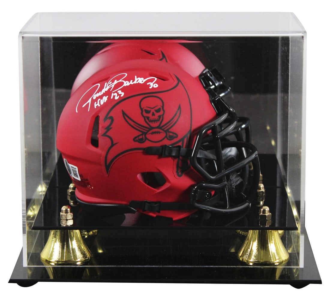 Ronde Barber Signed Buccaneers Rave Speed Mini Helmet HOF 23 with Case BAS Authenticated: Ronde Barber Signed Buccaneers Rave Speed Mini Helmet HOF 23 with Case BAS Authenticated This authentic Ronde Barber signed mini helmet commemorates his induction into the Hall of Fame with the inscri