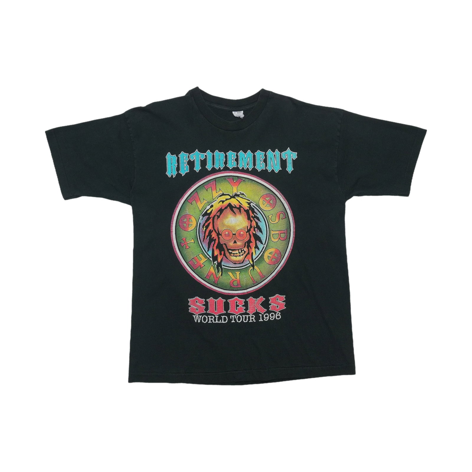 Vintage 1996 Ozzy Osbourne Tour T Shirt Extra Large Black Cotton: Vintage 1996 Ozzy Osbourne Tour T Shirt Extra Large Black Cotton This is an original vintage 1996 Ozzy Osbourne 'Retirement Sucks' World Tour shirt. Featuring both front and back graphics, this authen