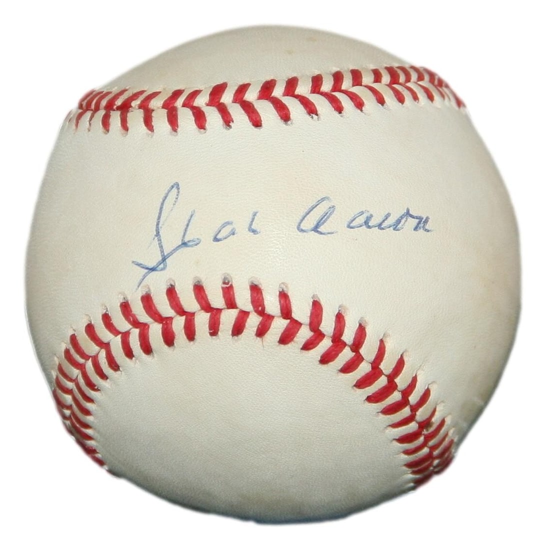 Hank Aaron Signed Atlanta Braves Baseball PSA Certified: Hank Aaron Signed Atlanta Braves Baseball PSA Certified This is an original ONL baseball signed by legendary player Hank Aaron, a hallmark piece for any baseball memorabilia collector. Authenticated b