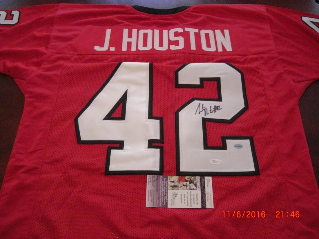 Justin Houston Signed Football Jersey JSA Certified Georgia Bulldogs Kansas City Chiefs: Justin Houston Signed Football Jersey JSA Certified Georgia Bulldogs Kansas City Chiefs This is a pre-owned football jersey signed by Justin Houston, featuring the Georgia Bulldogs and Kansas City Chi