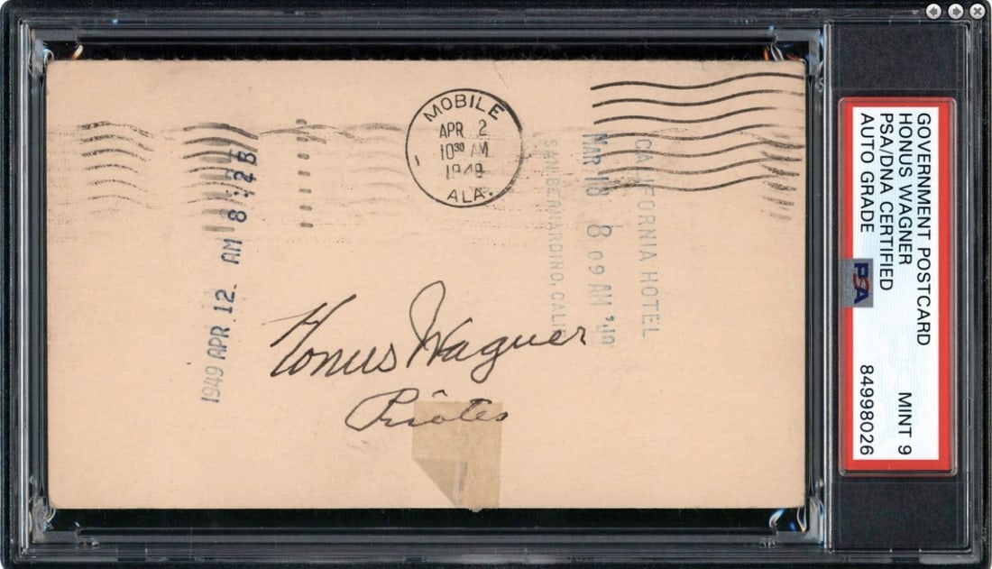 Honus Wagner Autographed 1949 Government Postcard With Pirates Inscription PSA 9 (1 of 2)