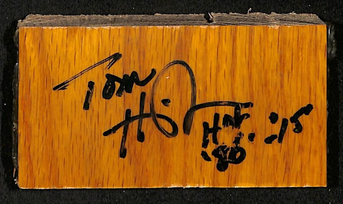 Boston Garden Parquet Block Signed by Tommy Heinsohn PSA/DNA Authenticated: Boston Garden Parquet Block Signed by Tommy Heinsohn PSA/DNA Authenticated This is an authentic piece of the historic Boston Garden parquet floor, personally autographed by Celtics legend Tommy Heinso