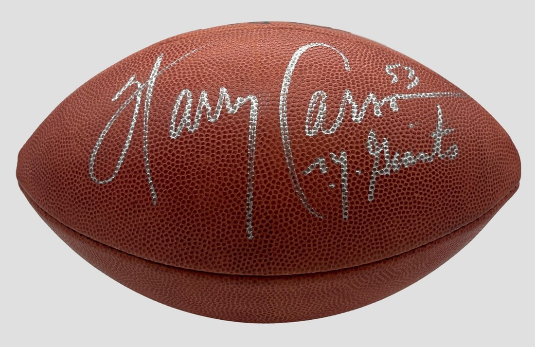 NFL Leather Football Autographed by Harry Carson with Hall of Fame Inscription JSA: NFL Leather Football Autographed by Harry Carson with Hall of Fame Inscription JSA This NFL leather football is signed and inscribed by Harry Carson, a Hall of Fame player from the New York Giants. Th