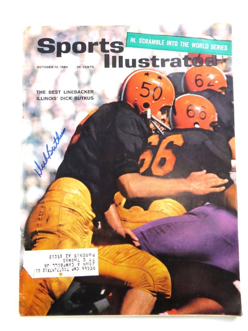 Dick Butkus Autographed 1964 Sports Illustrated Magazine JSA Authenticated: Dick Butkus Autographed 1964 Sports Illustrated Magazine JSA Authenticated This is an original Sports Illustrated magazine from 1964 featuring Dick Butkus, the legendary linebacker of the Chicago Bear