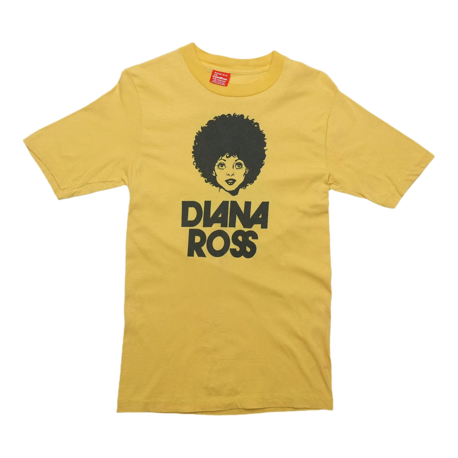 Vintage 1971 Diana Ross Motown Yellow Cotton Shirt: Vintage 1971 Diana Ross Motown Yellow Cotton Shirt This is an original vintage 1971 Diana Ross Motown shirt featuring both front and back graphics. The shirt is made from 100% cotton and comes in yell