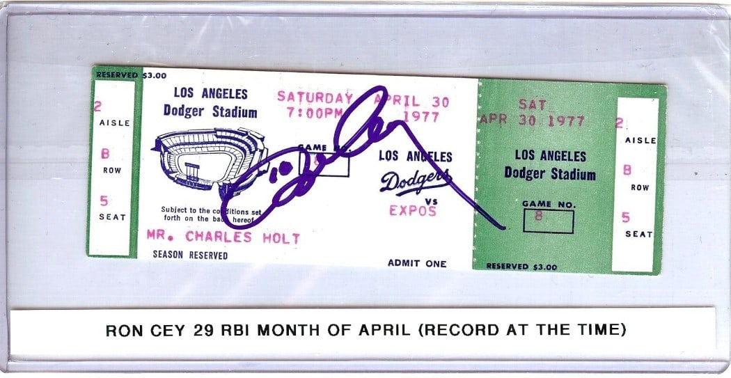 Ron Cey Autographed Ticket Stub Dodgers 29th RBI JSA Authentic (1 of 3)