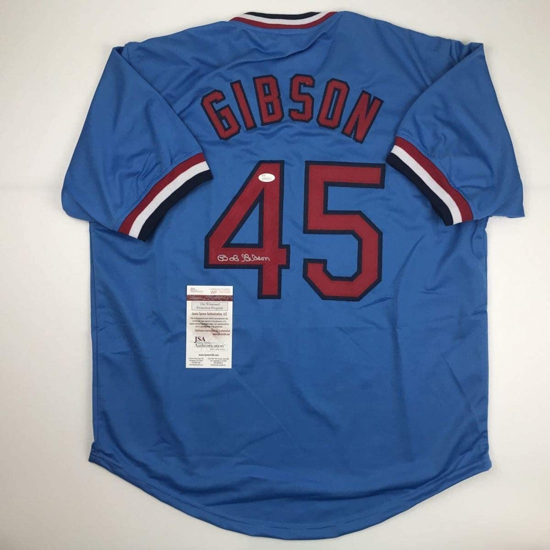 Bob Gibson Signed St. Louis Cardinals Blue Jersey JSA Authenticated: Bob Gibson Signed St. Louis Cardinals Blue Jersey JSA Authenticated This pre-owned St. Louis Cardinals blue baseball jersey is autographed by Bob Gibson and comes with James Spence Authentication (JSA