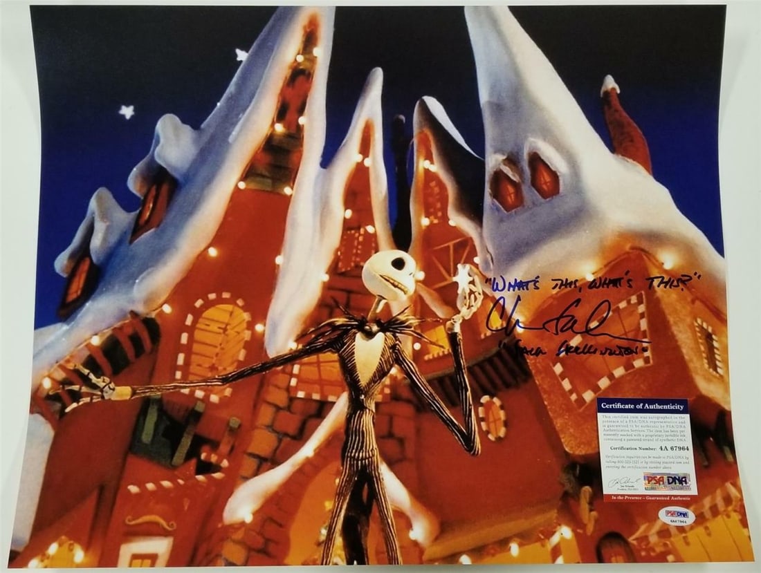 16x20 Photograph Signed by Chris Sarandon Jack Skellington Quote PSA/DNA COA: 16x20 Photograph Signed by Chris Sarandon Jack Skellington Quote PSA/DNA COA This is an original 16x20 photograph signed by Chris Sarandon, featuring Jack Skellington along with a quote. The item has 