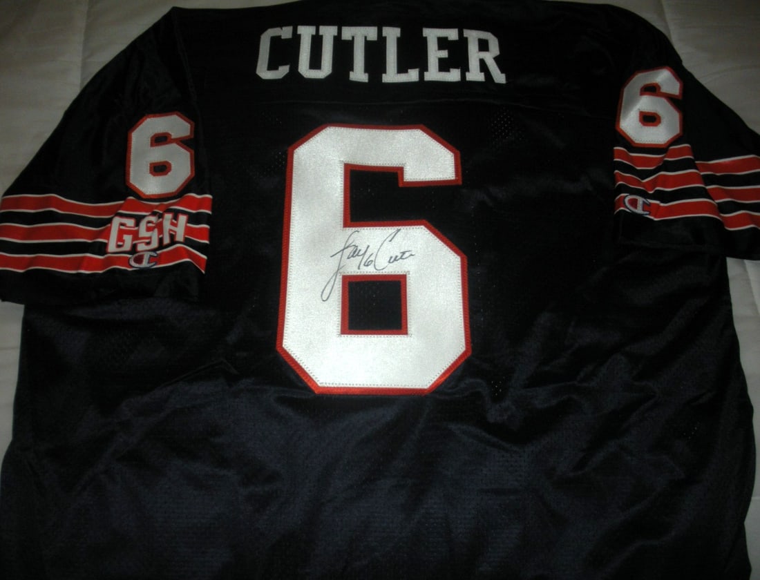 Signed Chicago Bears Jay Cutler Champion Jersey With COA: Signed Chicago Bears Jay Cutler Champion Jersey With COA This is a rare Chicago Bears jersey officially licensed and signed by Jay Cutler. The jersey is an original collectible item and comes with a c