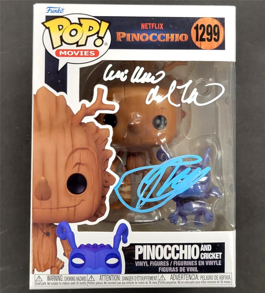 Pinocchio Funko Pop signed by Guillermo del Toro and Gregory Mann Beckett authenticated (1 of 7)