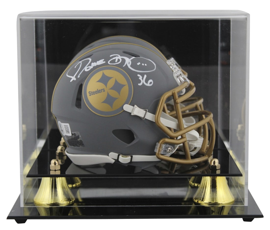 Jerome Bettis Signed Pittsburgh Steelers Mini Helmet with Beckett COA: Jerome Bettis Signed Pittsburgh Steelers Mini Helmet with Beckett COA This Pittsburgh Steelers Alternate Slate Speed Mini Helmet has been personally signed by the legendary Jerome Bettis. The helmet c