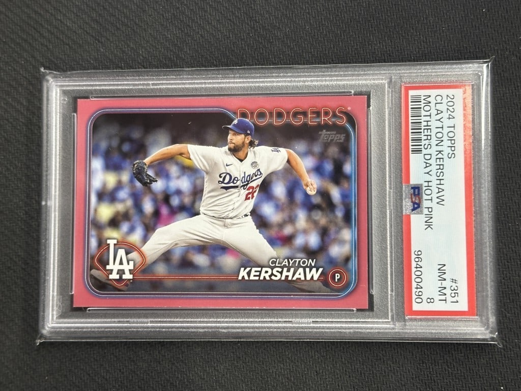 Clayton Kershaw 2024 Topps Mother's Day Pink PSA 8 #351 Baseball Card: Clayton Kershaw 2024 Topps Mother's Day Pink PSA 8 #351 Baseball Card Celebrate the legacy of Clayton Kershaw with this 2024 Topps Mother's Day Pink baseball card, graded PSA 8. This limited edition c