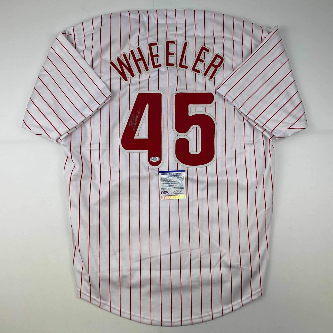 Zack Wheeler Signed Philadelphia Phillies Pinstripe Jersey PSA/DNA COA Gem Mint: Zack Wheeler Signed Philadelphia Phillies Pinstripe Jersey PSA/DNA COA Gem Mint This is an autographed Zack Wheeler Philadelphia Pinstripe Jersey, featuring a GM (Gem Mint) grade. Authenticated by Pro