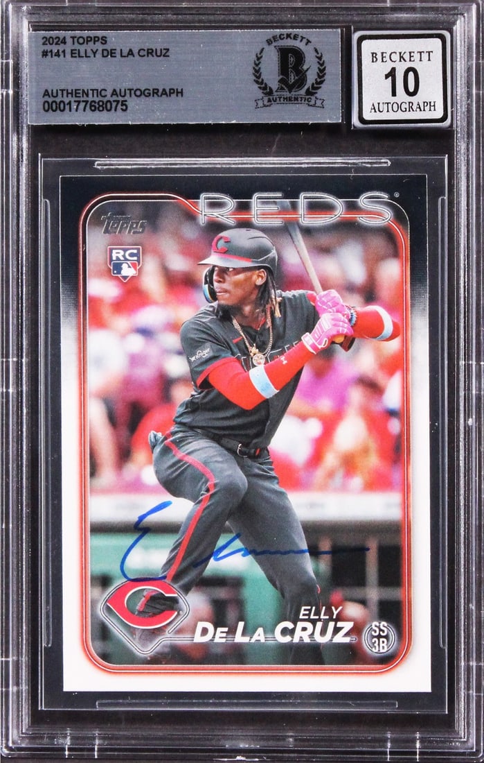 Elly De La Cruz Signed 2024 Topps #141 Rookie Card Gem Mint 10 BAS Authenticated: Elly De La Cruz Signed 2024 Topps #141 Rookie Card Gem Mint 10 BAS Authenticated This is a 2024 Topps #141 Rookie Card featuring a Gem Mint 10 grading, personally signed by Elly De La Cruz of the Cinc
