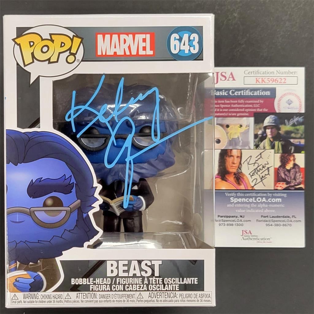 Kelsey Grammer Signed Beast X-Men Funko Pop JSA Certified: Kelsey Grammer Signed Beast X-Men Funko Pop JSA Certified Own a piece of movie memorabilia with this original Kelsey Grammer signed Beast Funko Pop from the X-Men series. Authenticated by James Spence