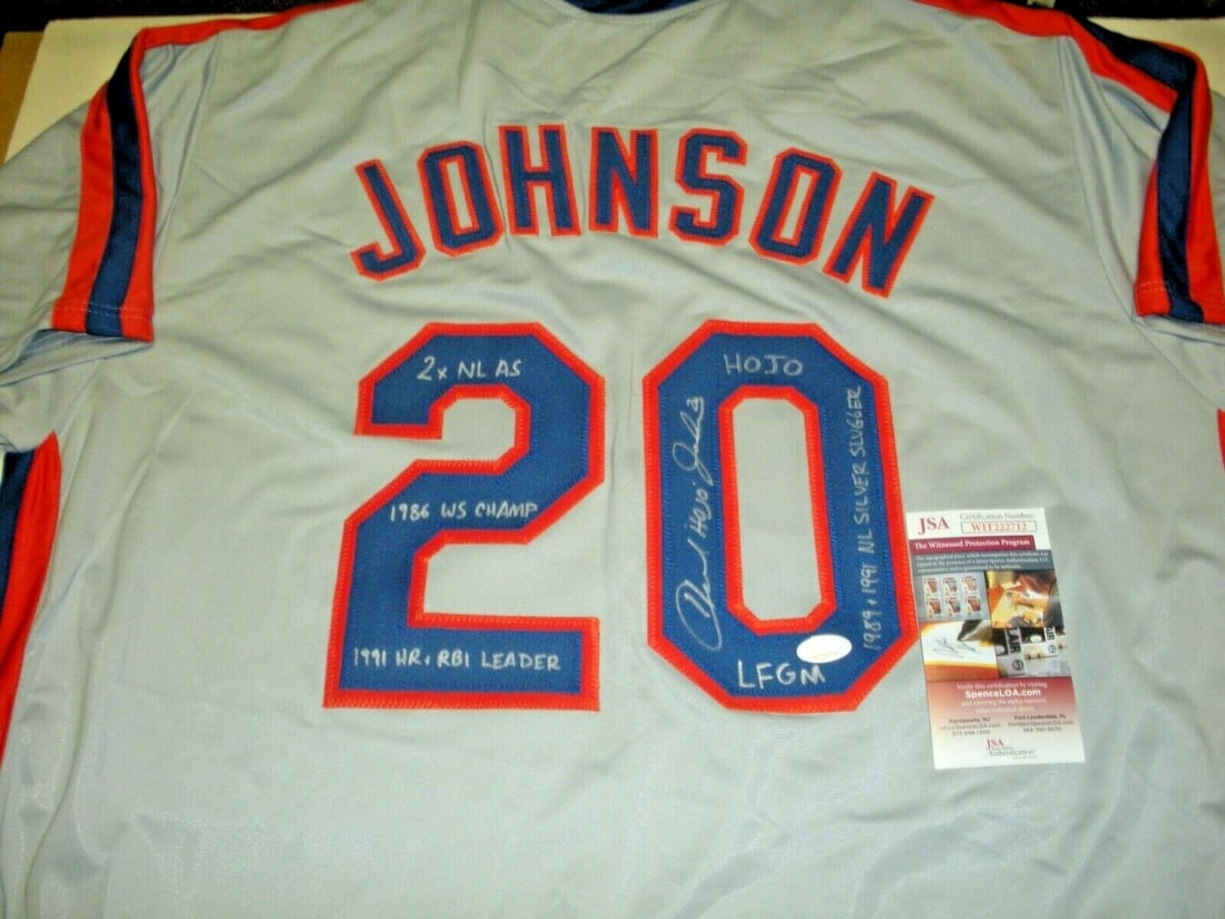 Signed 1986 Mets World Series Jersey with JSA COA Howard Johnson Autograph: Signed 1986 Mets World Series Jersey with JSA COA Howard Johnson Autograph This is a pre-owned Howard Johnson New York Mets jersey, commemorating the 1986 World Series Champions. The jersey features f