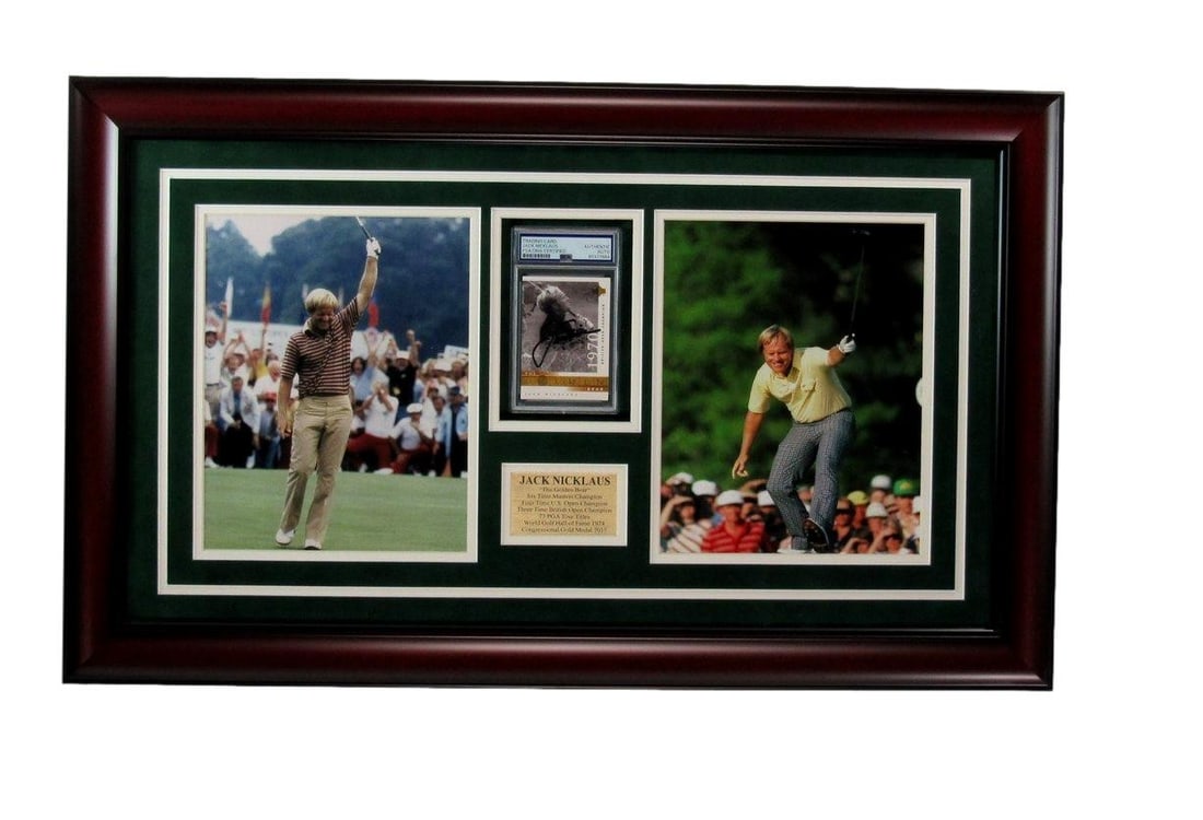 Framed Jack Nicklaus autographed trading card with 2 photos PSA DNA (1 of 3)