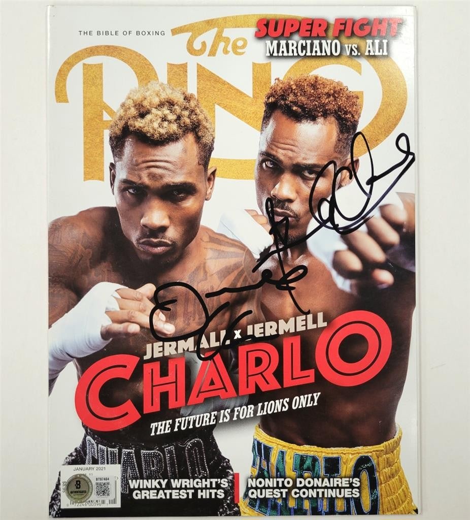 Ring Magazine autographed by Jermell and Jermall Charlo Beckett authenticated: Ring Magazine autographed by Jermell and Jermall Charlo Beckett authenticated This is an original issue of Ring Magazine featuring the autographs of Jermell and Jermall Charlo, authenticated by Becket
