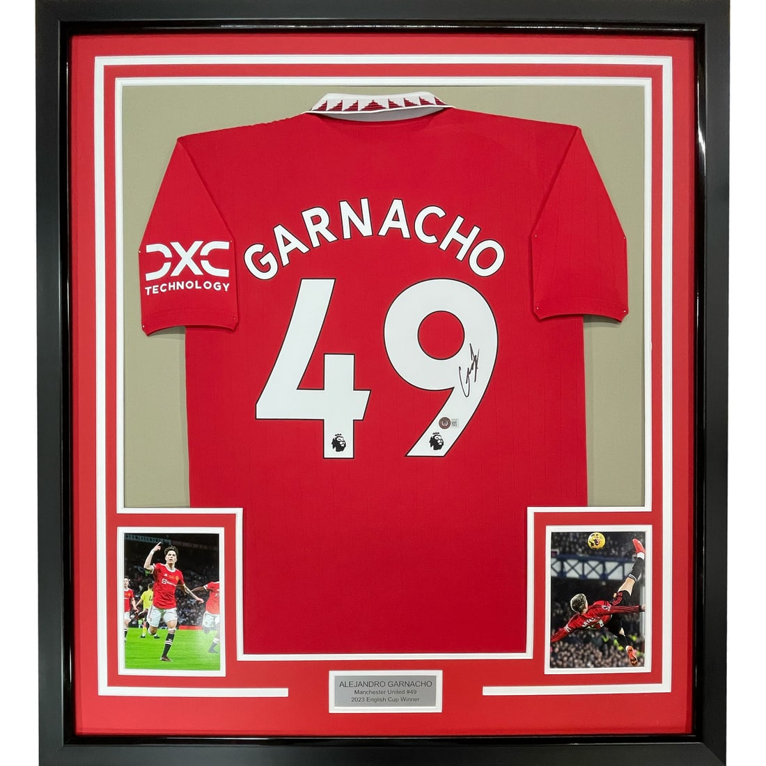 Framed Alejandro Garnacho Autographed Manchester United Jersey BAS COA: Framed Alejandro Garnacho Autographed Manchester United Jersey BAS COA Showcase your passion for football with this professionally framed and autographed Alejandro Garnacho Manchester United jersey. T