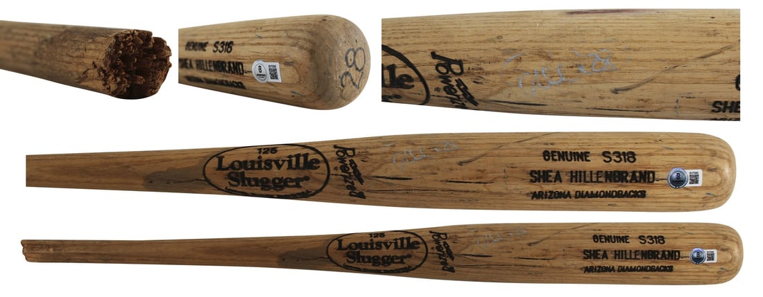 Game Used Louisville Slugger Bat Signed by Shea Hillenbrand BAS Authenticated: Game Used Louisville Slugger Bat Signed by Shea Hillenbrand BAS Authenticated This is an original game-used Louisville Slugger player model broken baseball bat personally signed by Shea Hillenbrand of