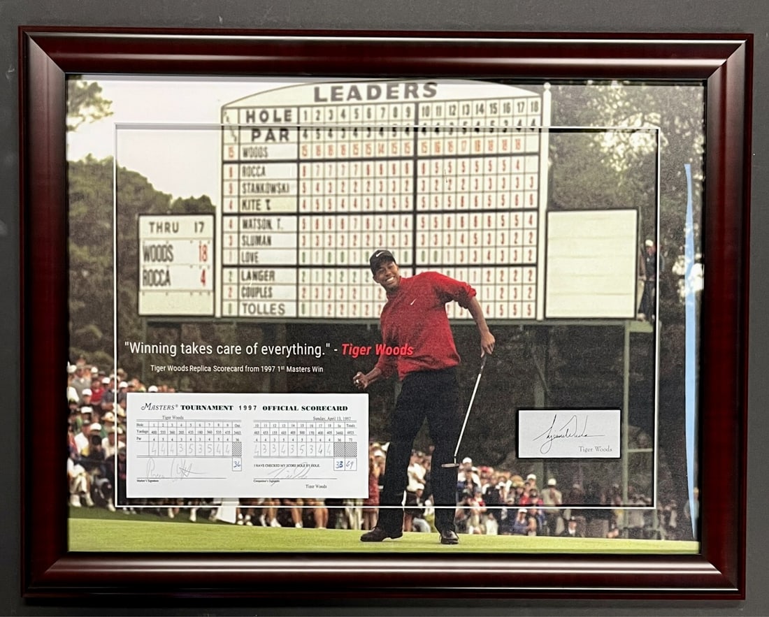 Tiger Woods 1992 Masters Laser Engraved Framed Display 27x21: Tiger Woods 1992 Masters Laser Engraved Framed Display 27x21 Celebrate the legacy of golf legend Tiger Woods with this stunning 1992 Masters Laser Engraved custom framed display. Measuring 27 x 21 inc