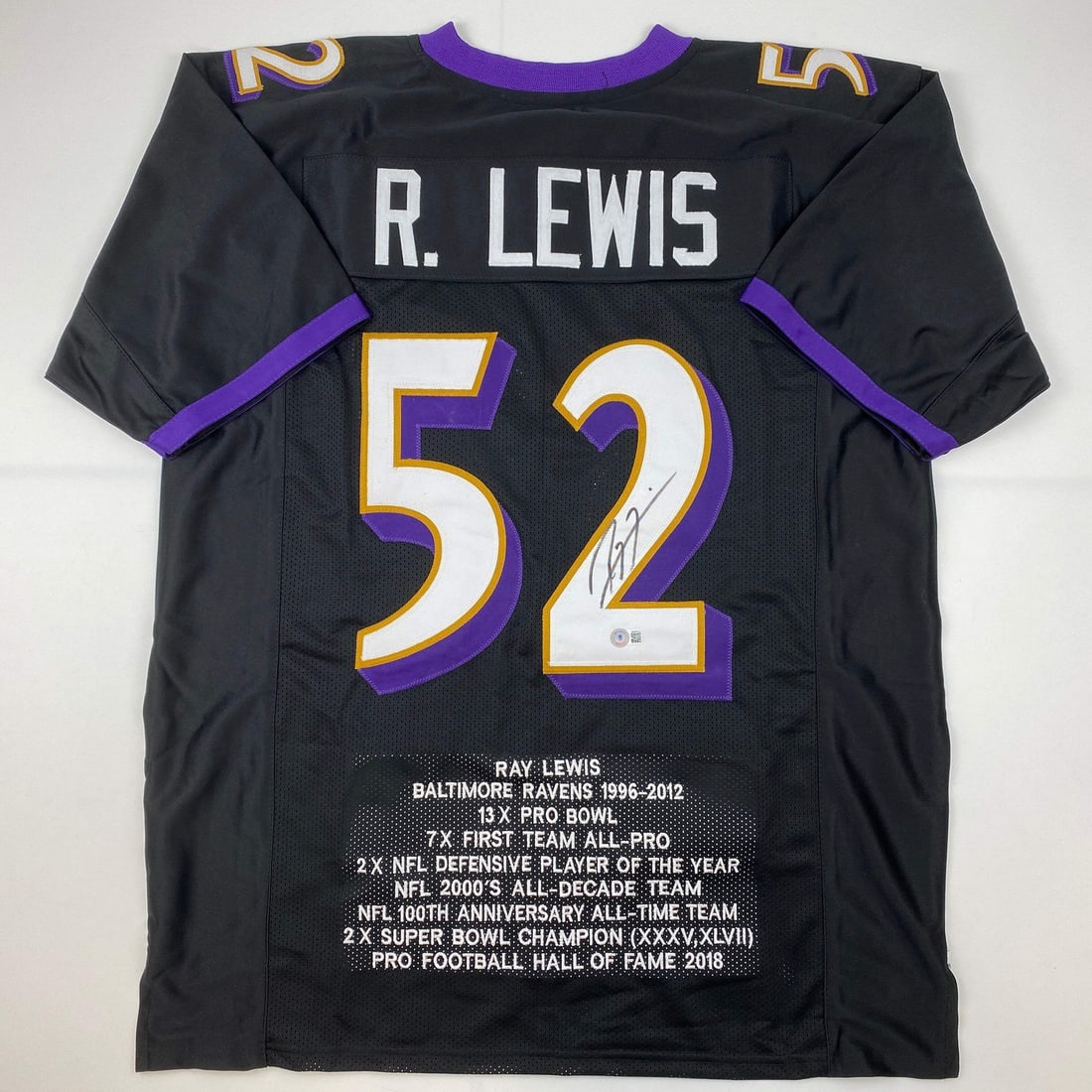 Ray Lewis Signed Custom Ravens Football Jersey Beckett Authenticated Black XL (1 of 4)