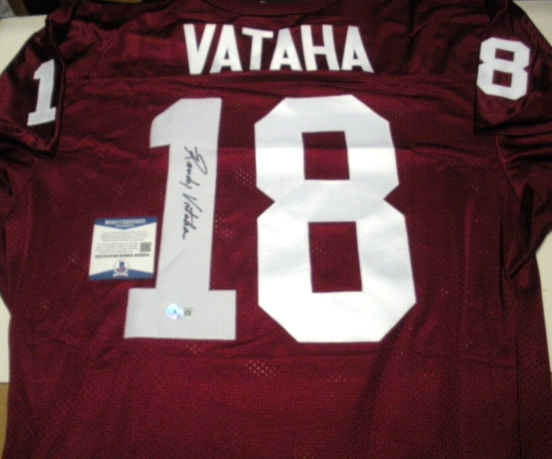 Rawlings Football Jersey Signed by Randy Vataha with Beckett COA: Rawlings Football Jersey Signed by Randy Vataha with Beckett COA This is an official licensed Rawlings jersey signed by Randy Vataha. The autograph comes with Beckett Certificate of Authenticity (COA)