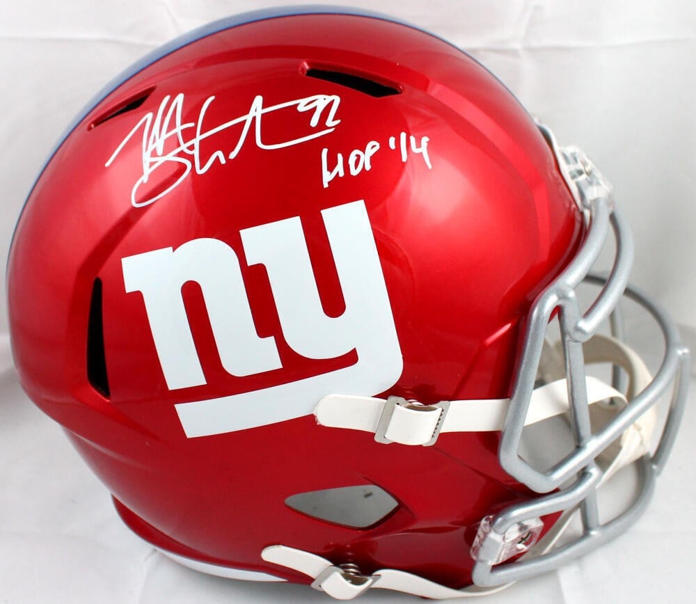 Michael Strahan Signed New York Giants Flash Helmet Beckett Authenticated: Michael Strahan Signed New York Giants Flash Helmet Beckett Authenticated This authentic New York Giants full-size flash speed helmet is signed by the legendary Michael Strahan, a Hall of Famer known 