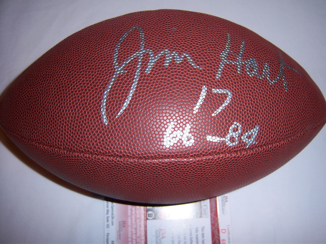 Autographed NFL Football by Jim Hart with JSA COA: Autographed NFL Football by Jim Hart with JSA COA This is an original NFL football autographed by Jim Hart of the Cardinals. The collectible autograph is authenticated and comes with JSA/COA certifica
