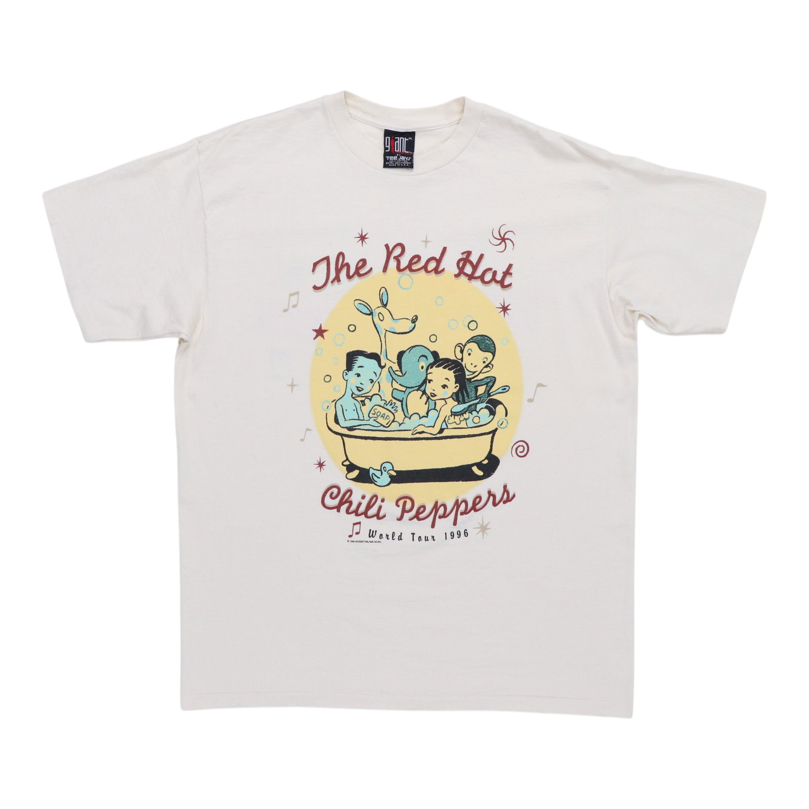 Vintage 1996 Red Hot Chili Peppers Cotton Tour T-Shirt with Double Sided Graphics: Vintage 1996 Red Hot Chili Peppers Cotton Tour T-Shirt with Double Sided Graphics This is an original vintage 1996 Red Hot Chili Peppers World Tour shirt, featuring front and back graphics. The shirt 