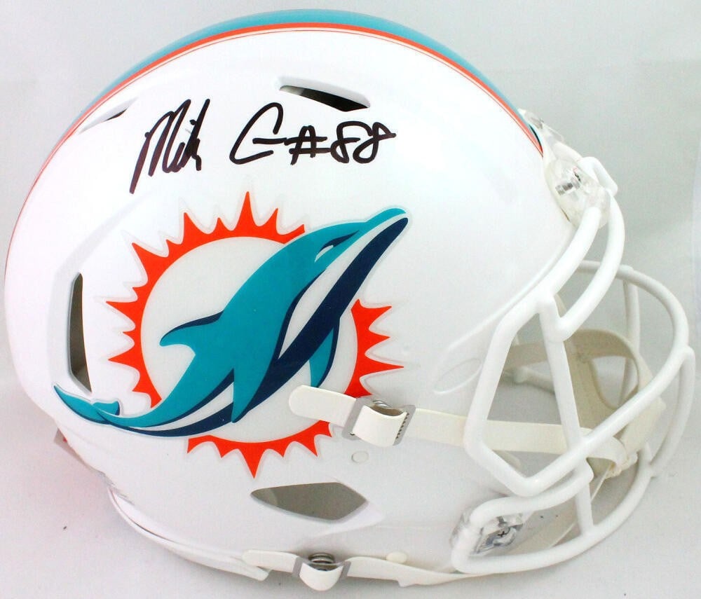 Mike Gesicki Signed Dolphins Authentic Speed Helmet Beckett Certified: Mike Gesicki Signed Dolphins Authentic Speed Helmet Beckett Certified Own a piece of football memorabilia with this authentic Miami Dolphins helmet signed by player Mike Gesicki. This original item fe