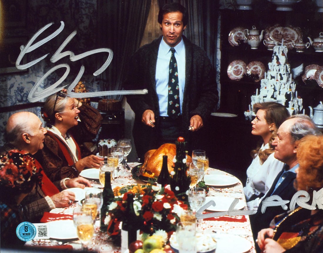 Chevy Chase Signed 8x10 Clark Photo National Lampoon BAS Authenticated: Chevy Chase Signed 8x10 Clark Photo National Lampoon BAS Authenticated This authentic 8x10 photograph features Chevy Chase as "Clark" from the iconic film National Lampoon's Christmas Vacation. Person