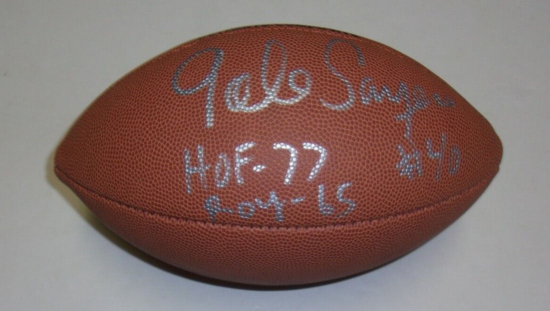 Gale Sayers Signed Football With COA Chicago Bears Hall Of Fame 1977 (1 of 1)