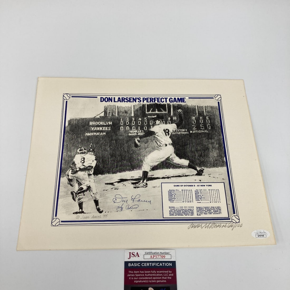 Yogi Berra Don Larsen Signed 11x14 Photo 1956 World Series JSA: Yogi Berra Don Larsen Signed 11x14 Photo 1956 World Series JSA Celebrate a historic moment in baseball with this original 11x14 signed photo capturing Yogi Berra and Don Larsen during the 1956 World S
