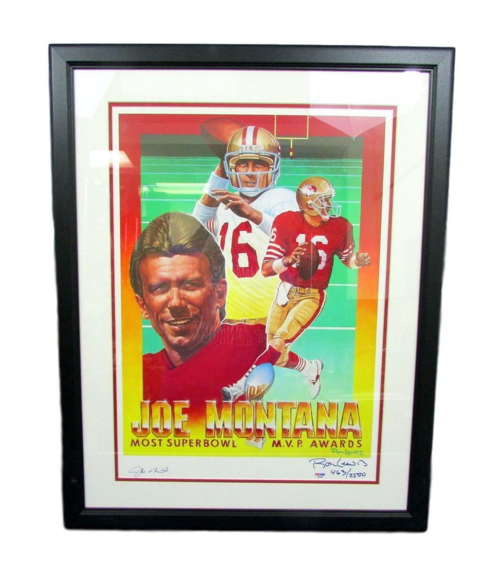 Joe Montana Signed Framed 16x20 Lithograph PSA/DNA San Francisco 49ers: Joe Montana Signed Framed 16x20 Lithograph PSA/DNA San Francisco 49ers This stunning 16x20 lithograph features Joe Montana, the legendary quarterback of the San Francisco 49ers, beautifully signed and