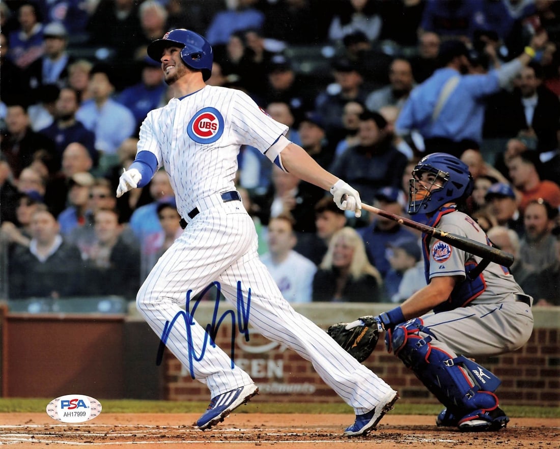 Kris Bryant Autographed 8x10 Photo PSA/DNA Chicago Cubs Collectible: Kris Bryant Autographed 8x10 Photo PSA/DNA Chicago Cubs Collectible This is a professionally printed 8x10 photograph autographed by Kris Bryant, who is renowned for his time with the Chicago Cubs. The