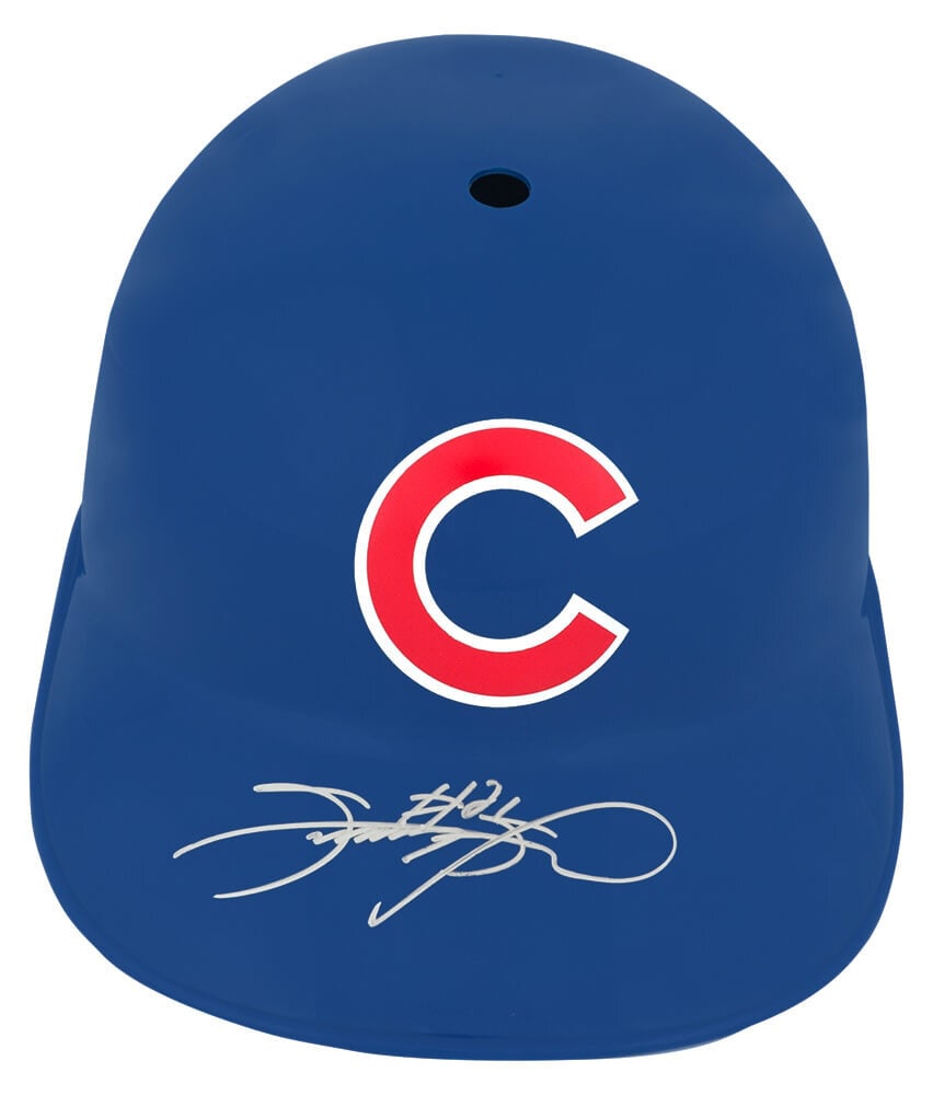 Sammy Sosa Autographed Chicago Cubs Replica Batting Helmet with COA: Sammy Sosa Autographed Chicago Cubs Replica Batting Helmet with COA This is a Chicago Cubs souvenir replica batting helmet, signed by legendary player Sammy Sosa. The authentic signature is verified w