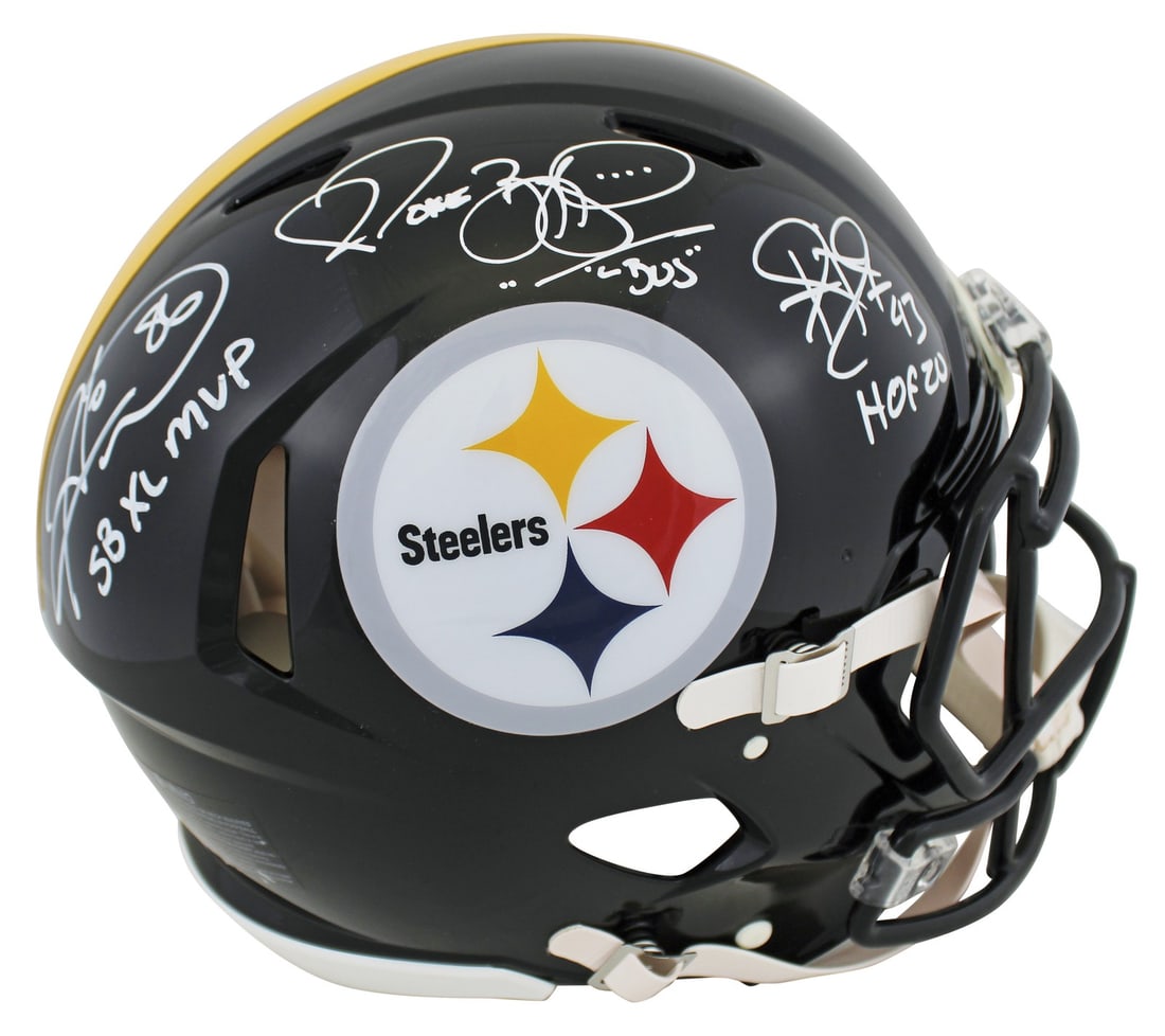 Pittsburgh Steelers Signed Helmet Bettis Ward Polamalu BAS Witnessed: Pittsburgh Steelers Signed Helmet Bettis Ward Polamalu BAS Witnessed This Riddell Authentic Full Size Speed Proline Helmet is personally signed by three notable players of the Pittsburgh Steelers: Jer