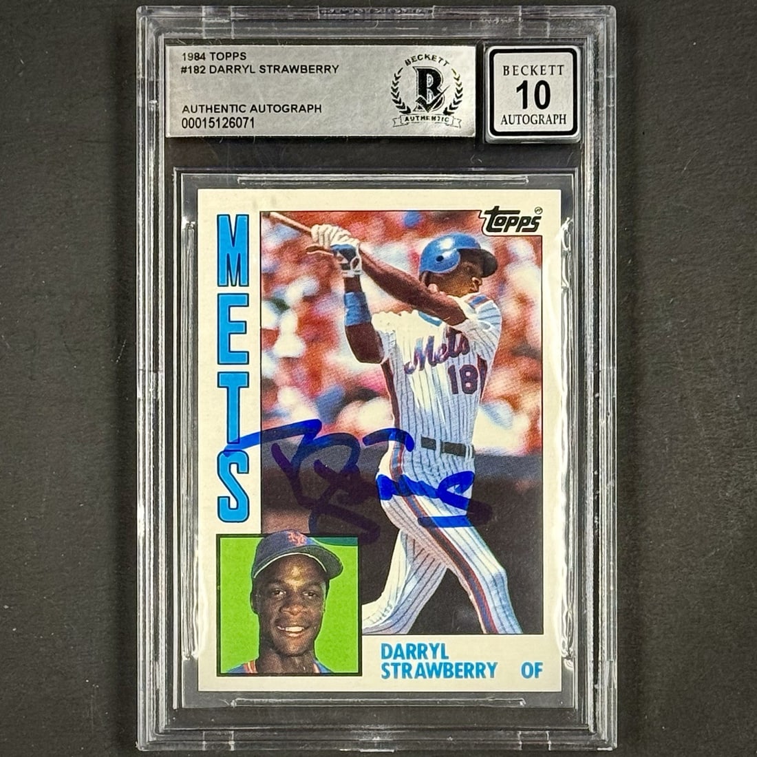 Darryl Strawberry 1984 Topps #182 Mets Rookie Card Signed BAS Graded 10 (1 of 2)