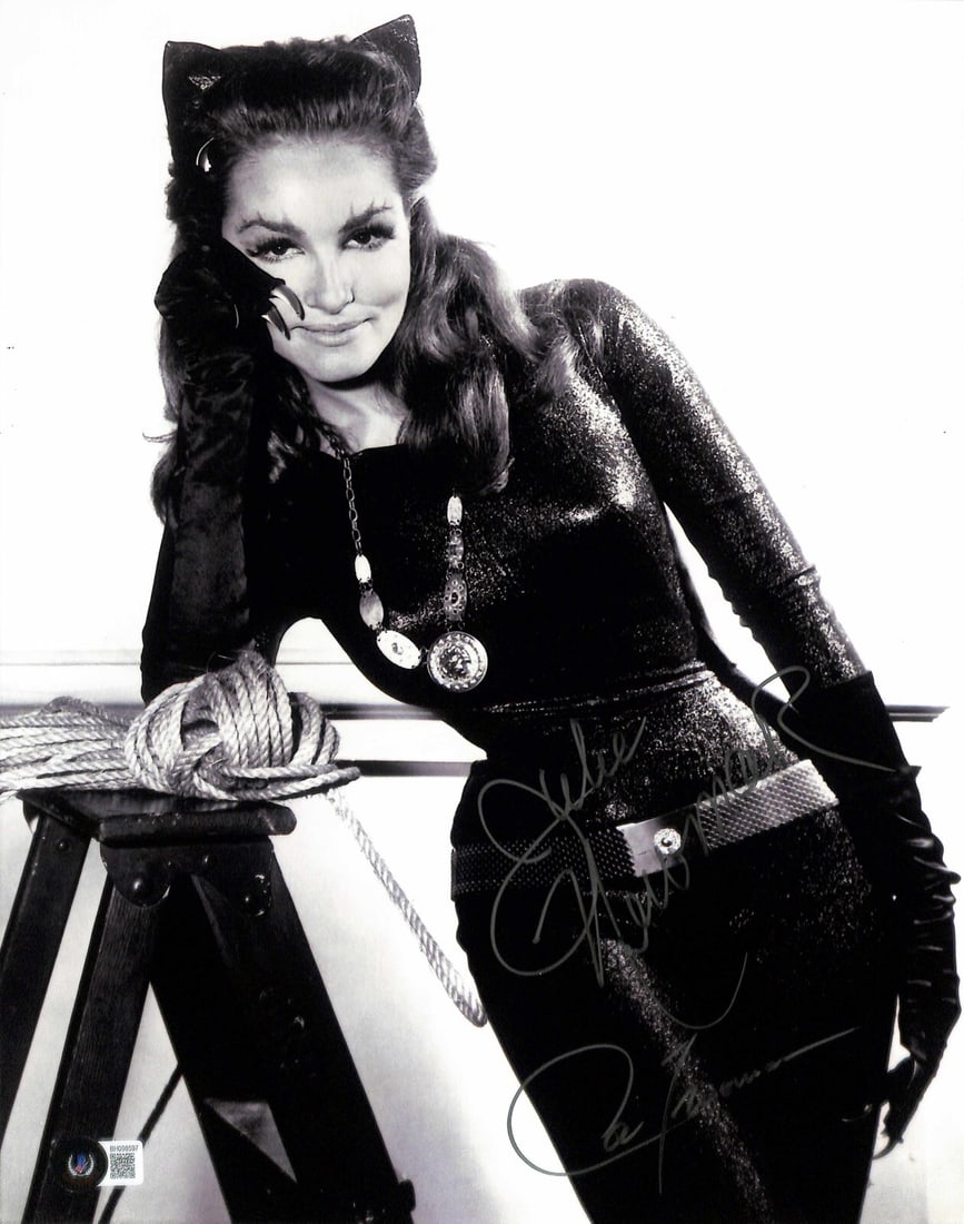 Julie Newmar Signed Catwoman 11x14 Photo Beckett Certified: Julie Newmar Signed Catwoman 11x14 Photo Beckett Certified This stunning 11x14 photograph captures Julie Newmar as Catwoman, beautifully signed in silver permanent marker. Julie Newmar is renowned for